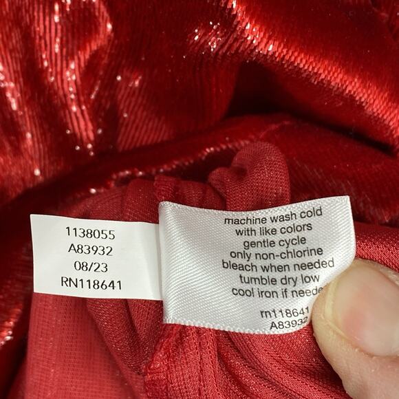 Lane Bryant Top Womens 28 Plus Size Red Velvet Shimmery Short Sleeve Holiday NWT - Picture 7 of 9